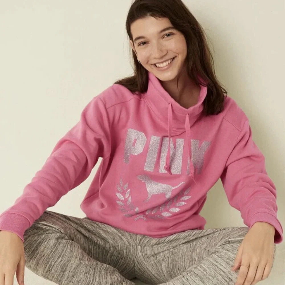 PINK Victoria's Secret Pink and Silver Cowl Neck Sweater - Picture 2 of 4